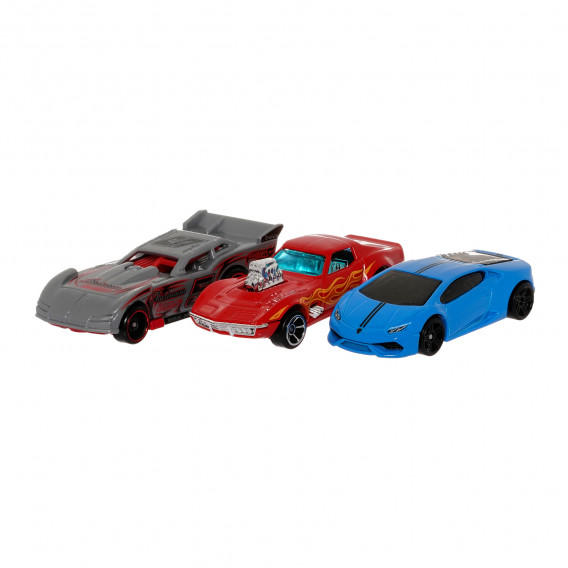 Метални колички базов модел 3 броя, червена, синя, сива Hot Wheels 290821 