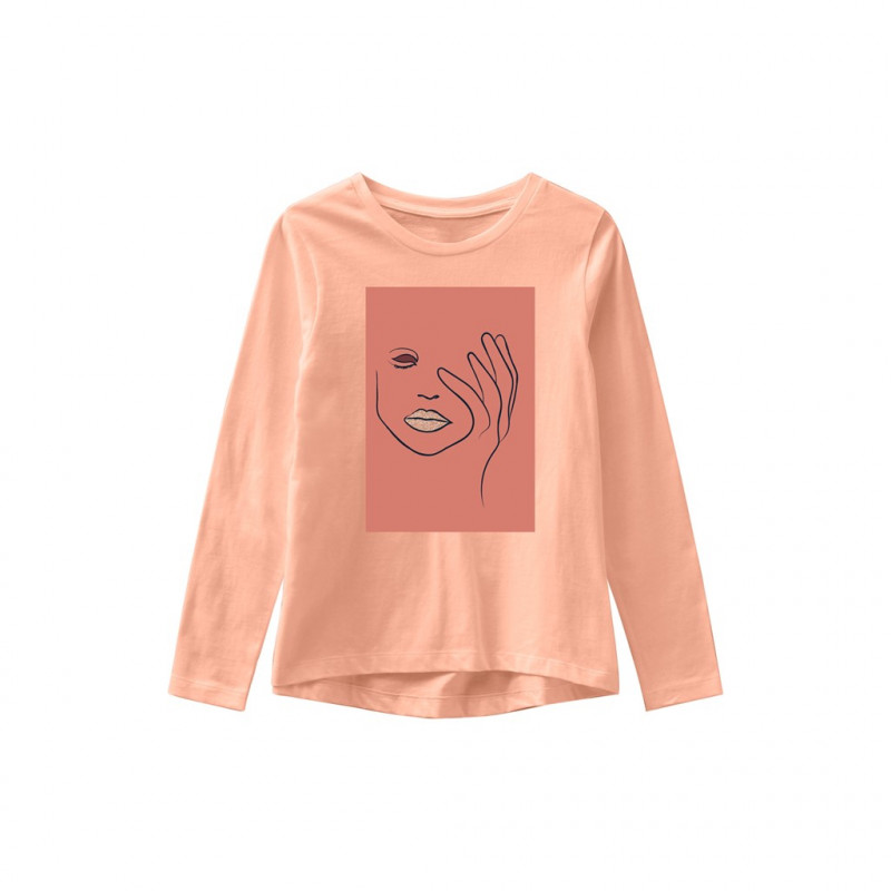 Блуза от органичен памук с щампа женско лице,розова  291073