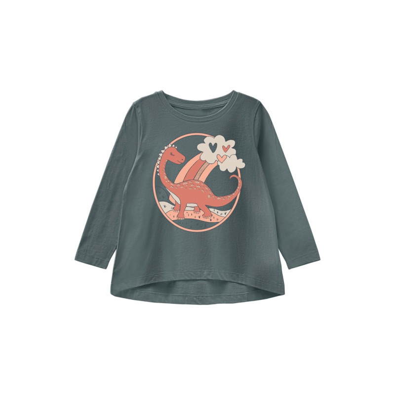 Блуза от органичен памук за бебе с щампа динозавър, сива  291102