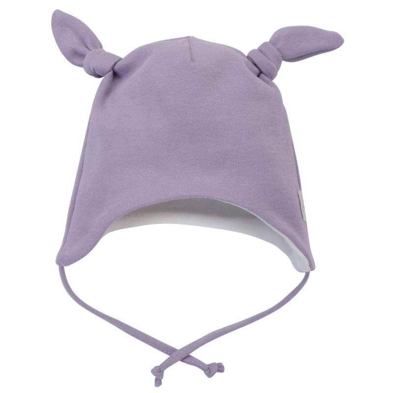 Памучна шапка с ушички и връзки, лилава  291150