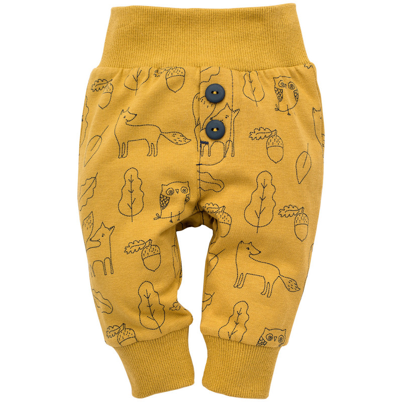 Памучен панталон с горски принт, жълт  291182