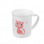 Пластмасов комплект за хранене 5 части с котенце - бяло и розово с борд, Happy Animals Canpol 291543 2