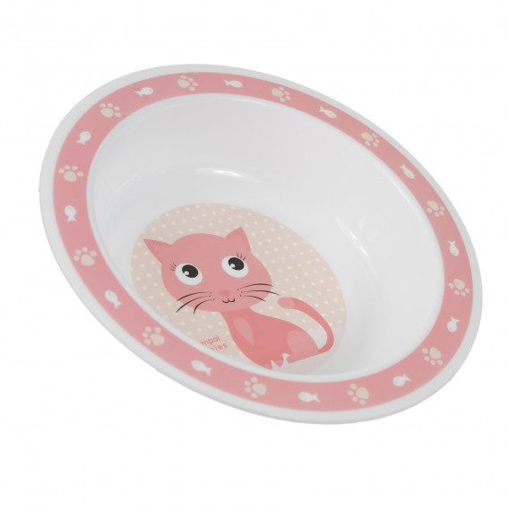 Пластмасов комплект за хранене 5 части с котенце - бяло и розово с борд, Happy Animals Canpol 291544 3