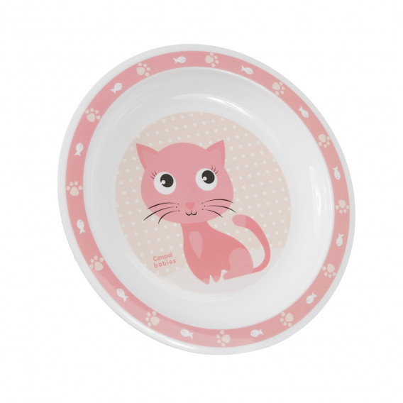 Пластмасов комплект за хранене 5 части с котенце - бяло и розово с борд, Happy Animals Canpol 291545 4
