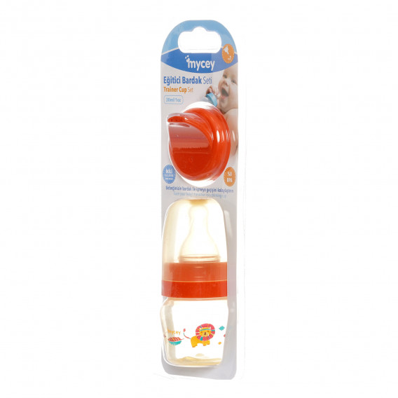 Полипропиленово шише за хранене, с биберон поток новородени, 0+ месеца, 30 мл, цвят: оранжев Mycey 291643 2