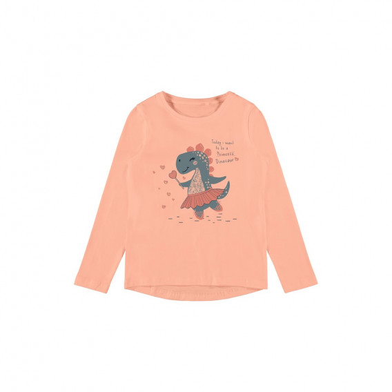 Блуза от органичен памук с щампа на динозавър за бебе, розова Name it 291801 