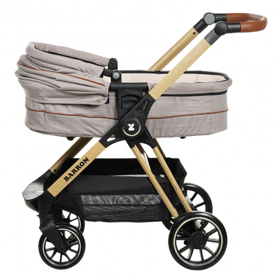 Детска количка Barron 3 в 1, бежова с рамка в дървесен цвят ZIZITO 291848 27