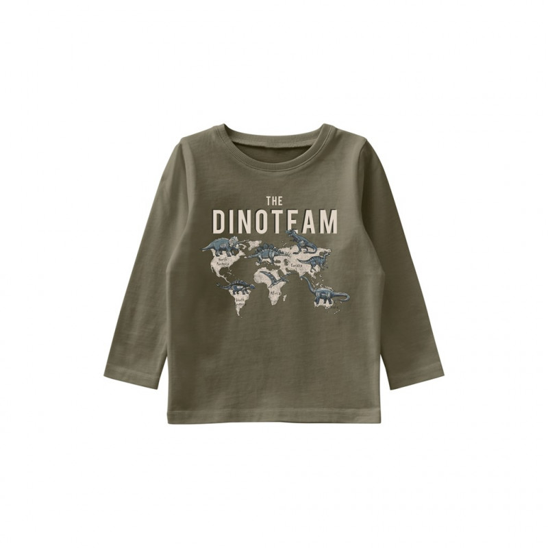 Блуза от органичен памук Dino team за бебе, зелена  291883
