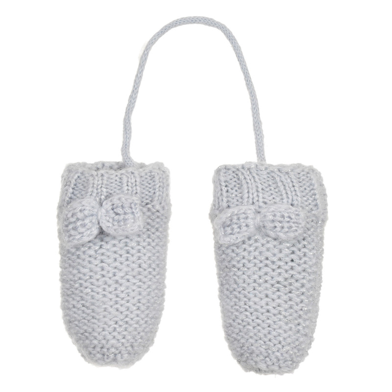Плетени ръкавици за бебе със сребристи акценти и панделка  292409