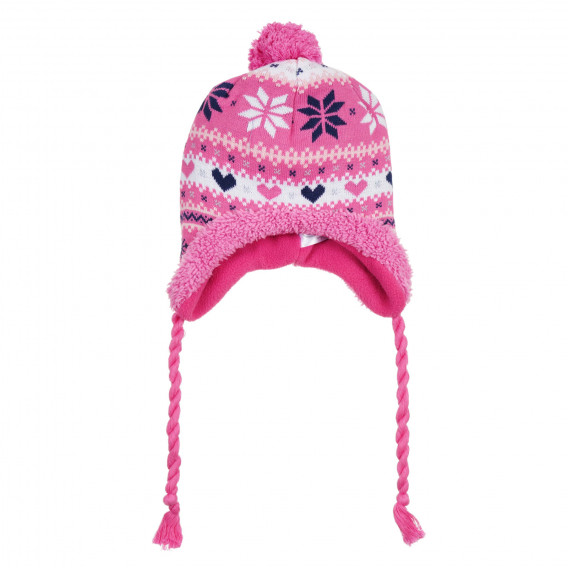 Плетена шапка с фигурален принт и помпон, розова Cool club 292466 