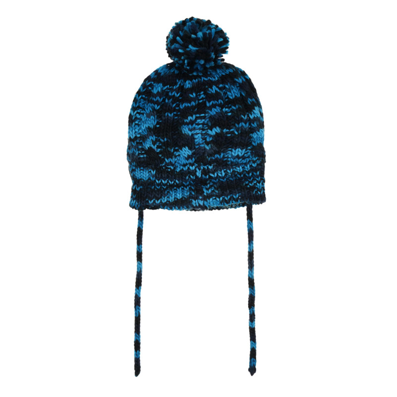 Плетена шапка с помпон и връзки ,синя  292525