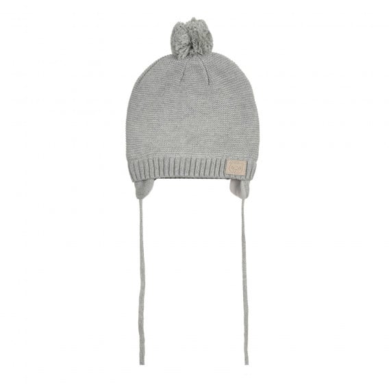 Зимна шапка от памук с помпон и връзки, сива Cool club 292646 
