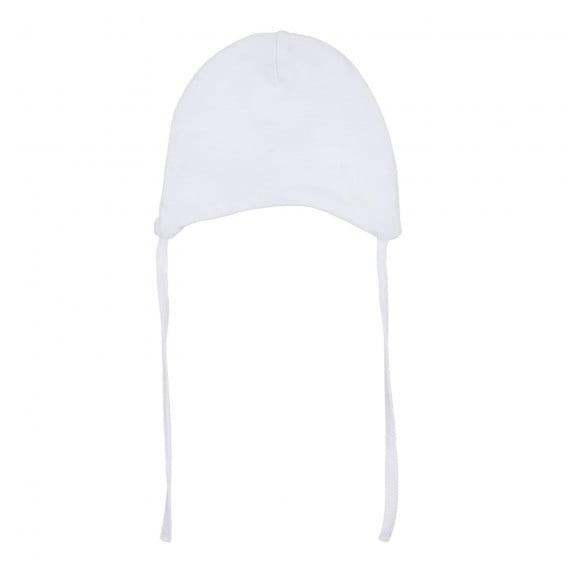 Памучна шапка с връзки и щампа на мече за бебе, бяла Cool club 292840 6