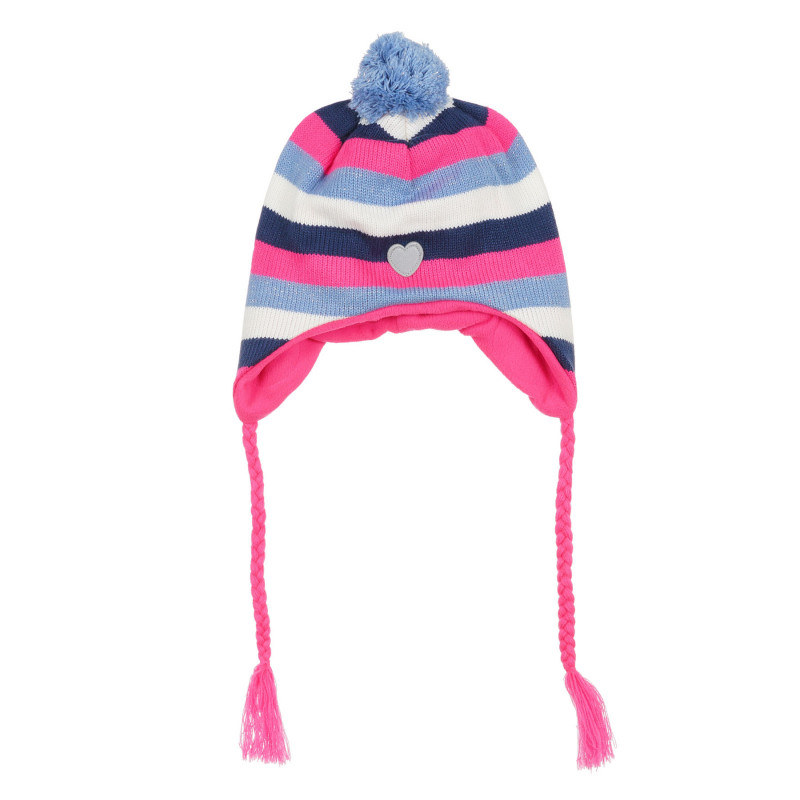 Зимна плетена многоцветна шапка с помпон  292892
