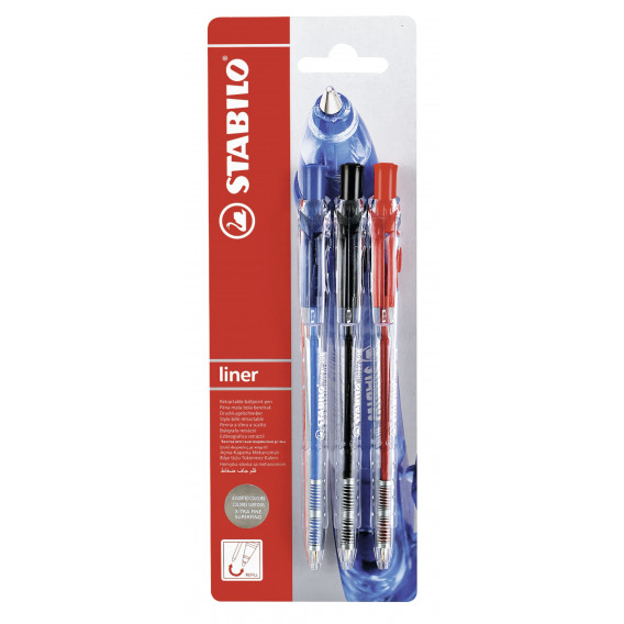 Комплект Химикалки с механизъм liner, 3 цвята Stabilo 29290 