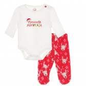 Комплект ританки и боди с коледен десен на елени за бебе, в червено и бяло Cool club 293398 