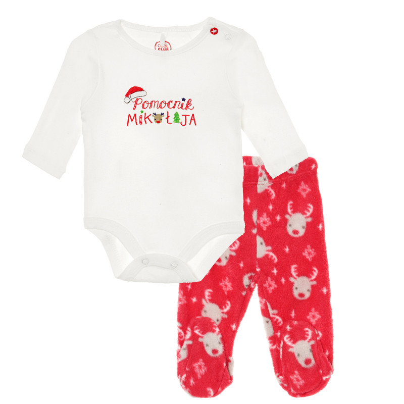 Комплект ританки и боди с коледен десен на елени за бебе, в червено и бяло  293398