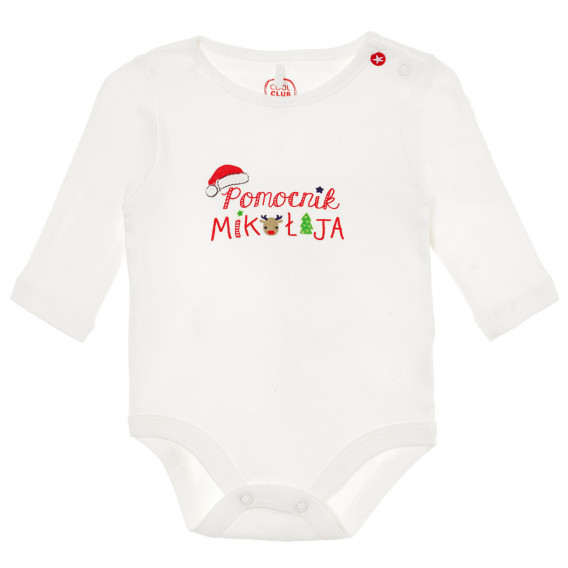 Комплект ританки и боди с коледен десен на елени за бебе, в червено и бяло Cool club 293399 2
