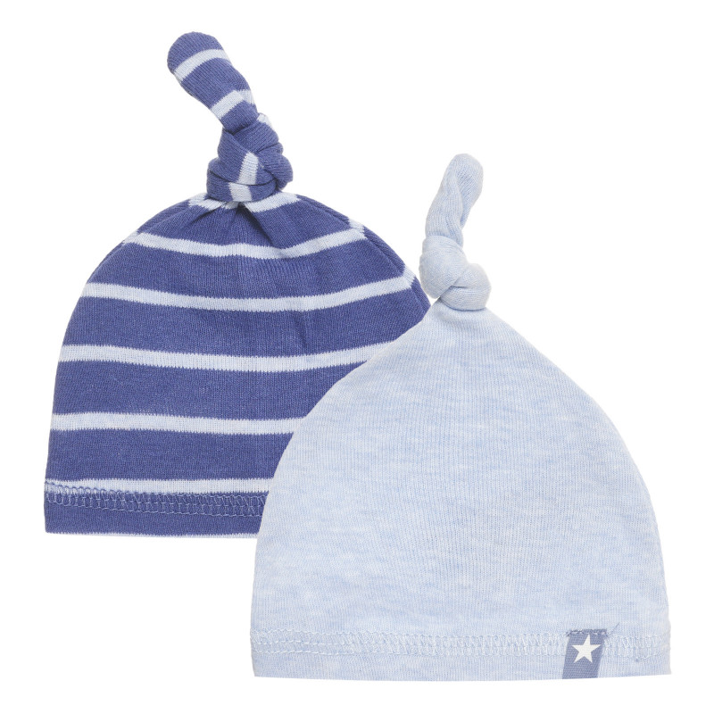 Комплект от две памучни шапки за бебе, сини  293467