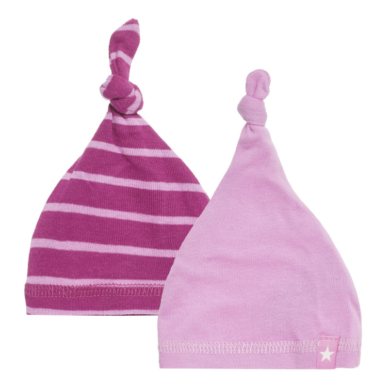 Комплект от две памучни шапки за бебе с възел, розов  293474