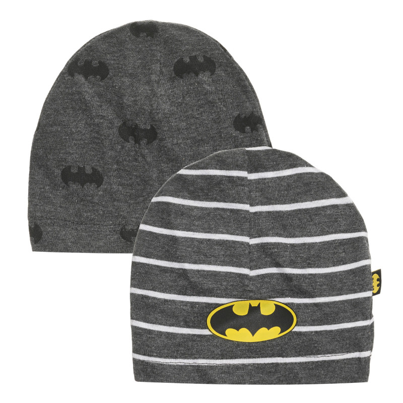 Комплект от две памучни шапки за бебе с принт на Батман ,сиви  293481