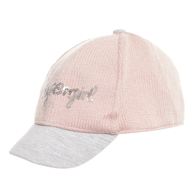 Плетена шапка с козирка в нежно розово  293596