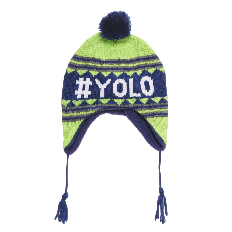 Зимна шапка с помпон и надпис #YOLO, многоцветна  293851