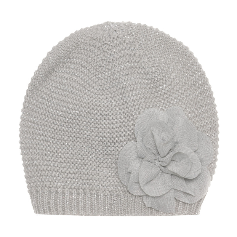 Плетена шапка с цвете и сребърни нишки  294175