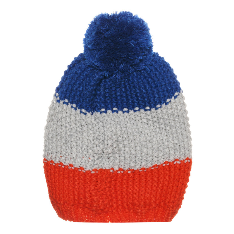 Трицветна плетена шапка с помпон  294333