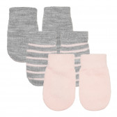 Комплект от 3 чифта ръкавици в сиво и розово за бебе момиче Cool club 294527 
