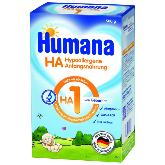 Ha1 хипоалергенна храна за кърмачета, 0+ месеца, кутия 500 гр. Humana 2949 