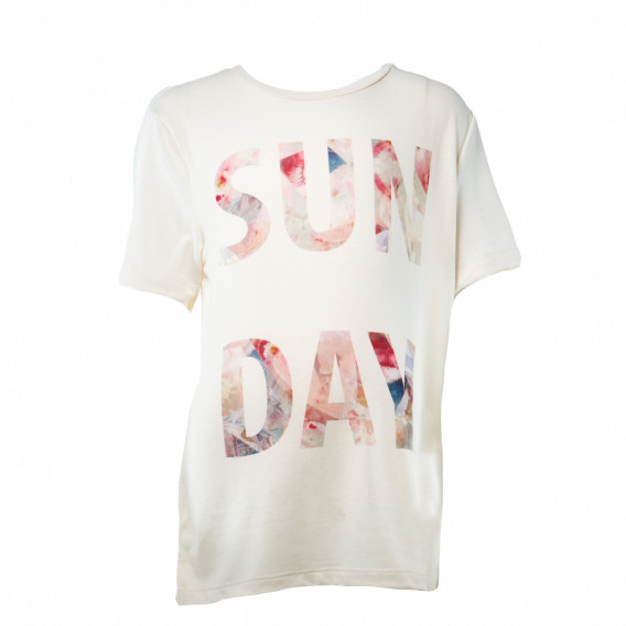 Блуза с къс ръкав в цвят екрю и надпис SUN DAY за момиче Name it 29527 