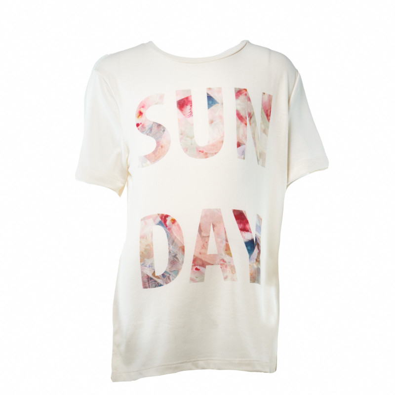 Блуза с къс ръкав в цвят екрю и надпис SUN DAY за момиче  29527