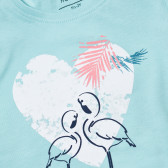 Памучна блуза в цвят минт с къс ръкав и принт на стилизирани птици за момиче Name it 29535 3