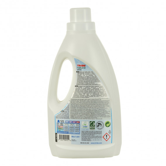 Натурален еко течен перилен препарат за бяло пране, пластмасова бутилка, 1.42 л. Tri-Bio 295578 2