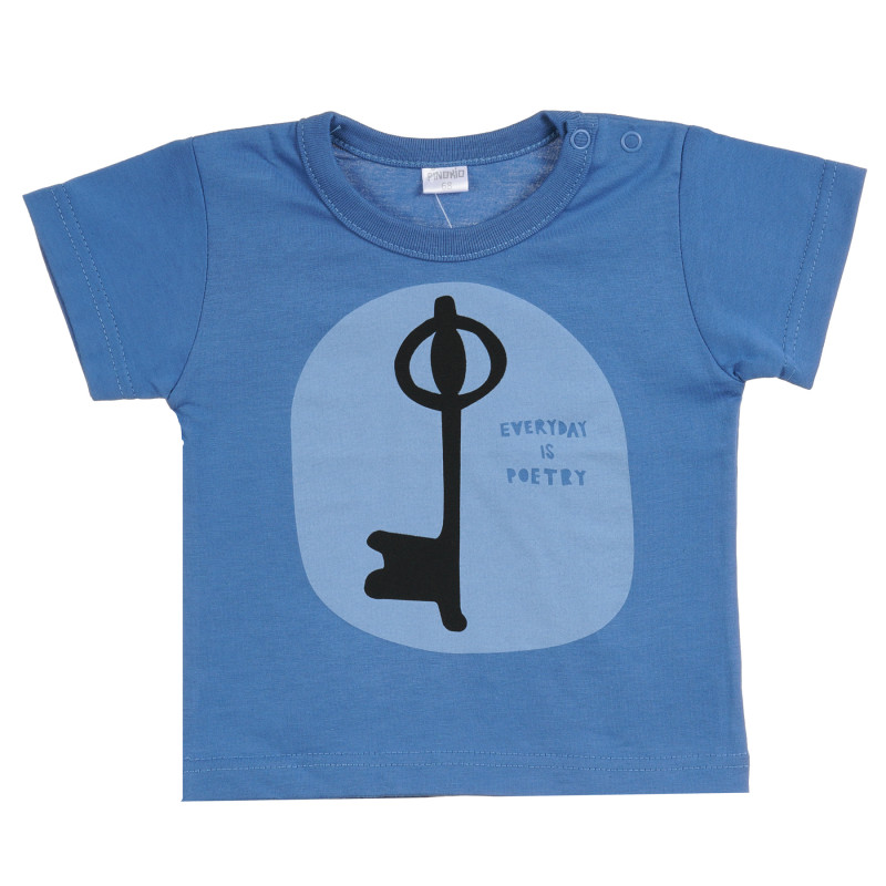 Памучна тениска с щампа за бебе, синя  295979