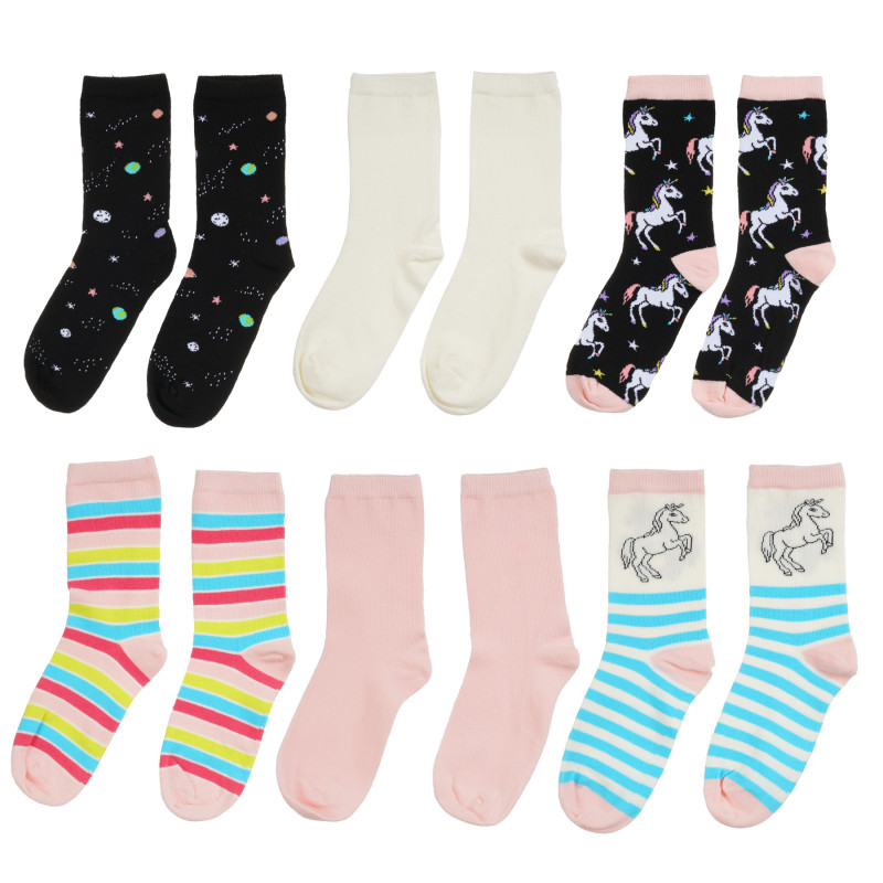 Комплект от пет броя разноцветни чорапи еднорог  296376