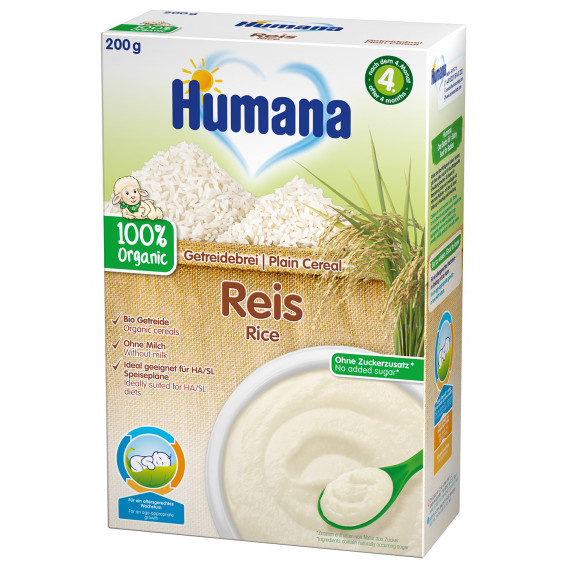 Безмлечна био каша с ориз , 4+ месеца, кутия 200 гр. Humana 2969 