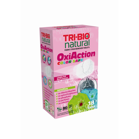 Натурални таблетки за премахване на петна за цветно пране, Oxi-Action, sensitive - 18 бр. Tri-Bio 297343 4