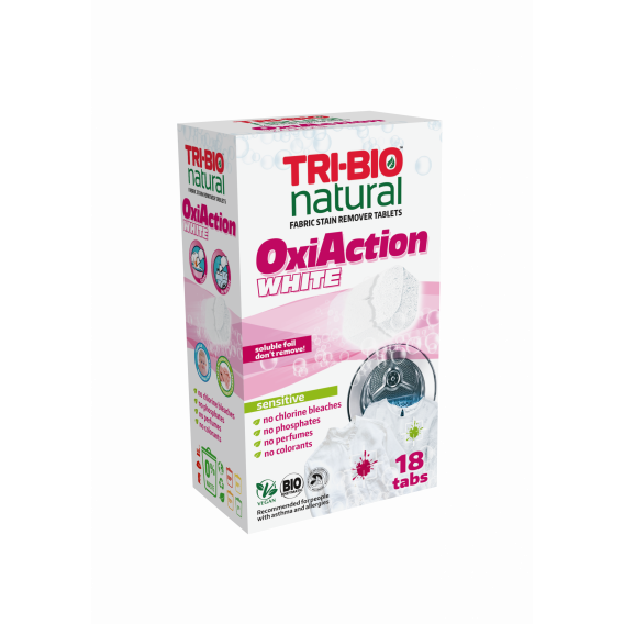 Натурални таблетки за премахване на петна за бяло пране, Oxi-Action, sensitive - 18 бр. Tri-Bio 297344 4