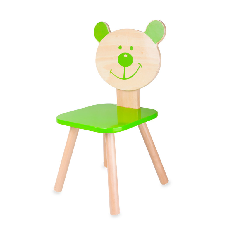 Дървено столче - Мече, зелено  298607