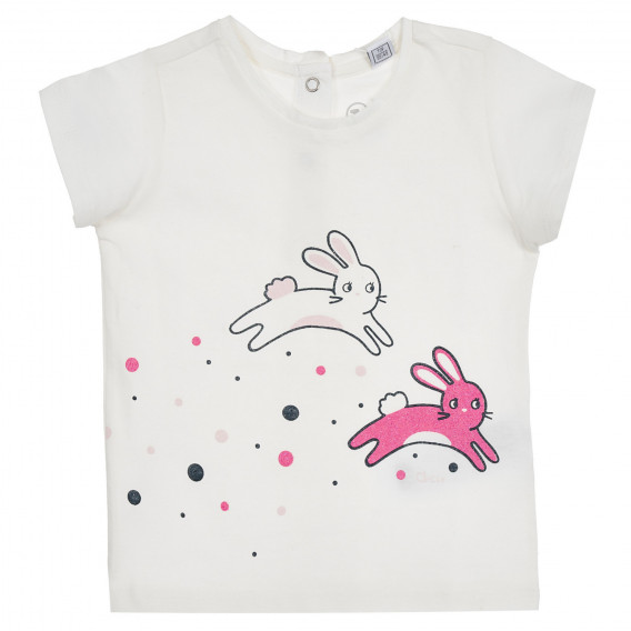 Памучна тениска с щампа на зайчета за бебе, бяла Chicco 298878 5