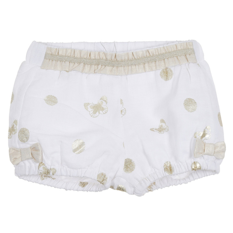 Памучни къси панталони със златни акценти за бебе, бели  298903
