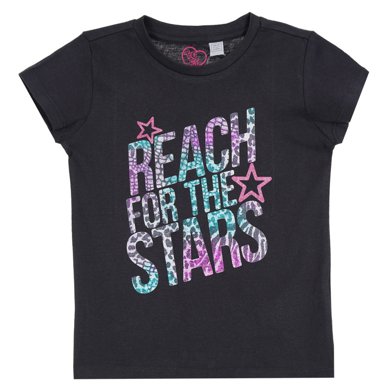 Памучна тениска REACH FOR THE STARS за бебе, тъмносива  299032