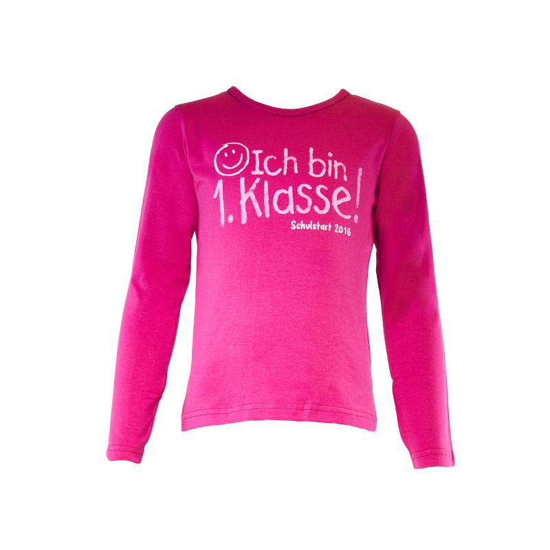 Памучна розова блуза с дълъг ръкав и надпис на немски език за момиче  30001