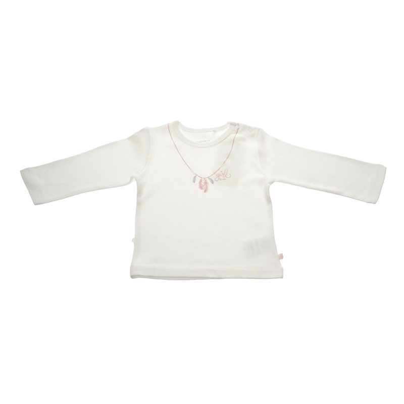 Памучна блуза с дълъг ръкав и щампа имитираща колие за бебе за момиче бяла  30076