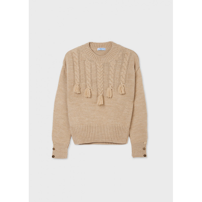 Пуловер с плетеници, беж  301762