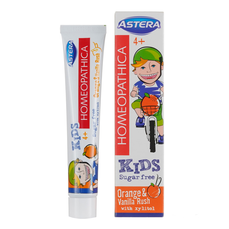 Паста за зъби Homeopathica Kids Портокал и ванилия 4+, пластмасова тубичка, 50 мл  303034