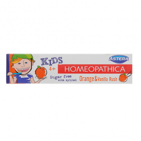 Паста за зъби Homeopathica Kids Портокал и ванилия 4+, пластмасова тубичка, 50 мл Astera 303039 6