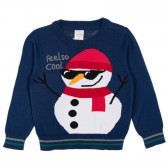 Памучен пуловер с принт на снежен човек за момче тъмно син Cool club 303367 